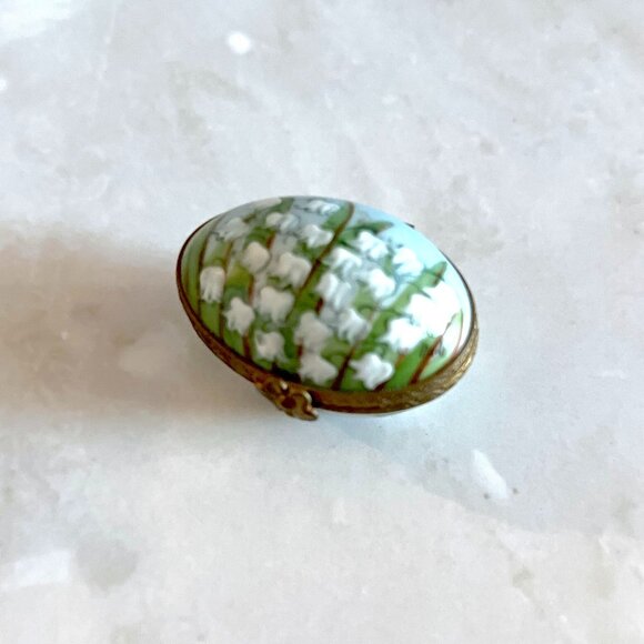 Authentic Limoges Lily Valley Box France | Flower Hinge | Hand Painted Interior - Picture 1 of 6